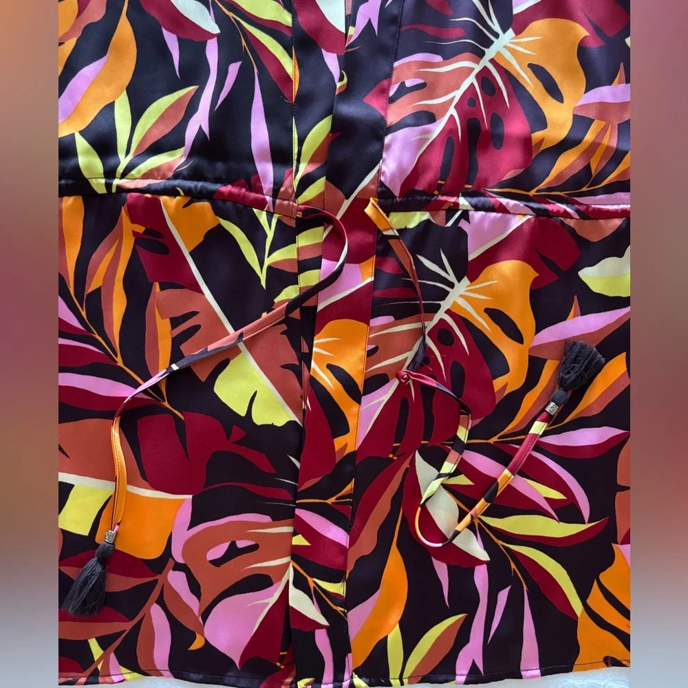 DR2 by Daniel Rainn Foliage Print Satin Kimono/Coverup--NWT--S/M - Picture 3 of 14